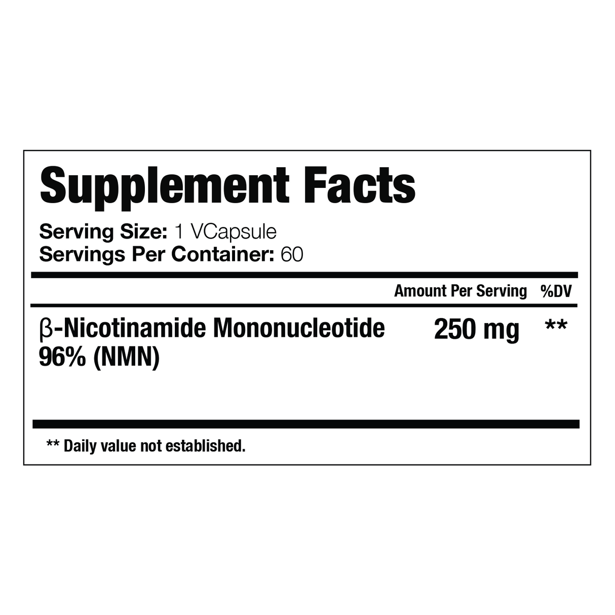 Liposomal NMN Supplement Facts Label