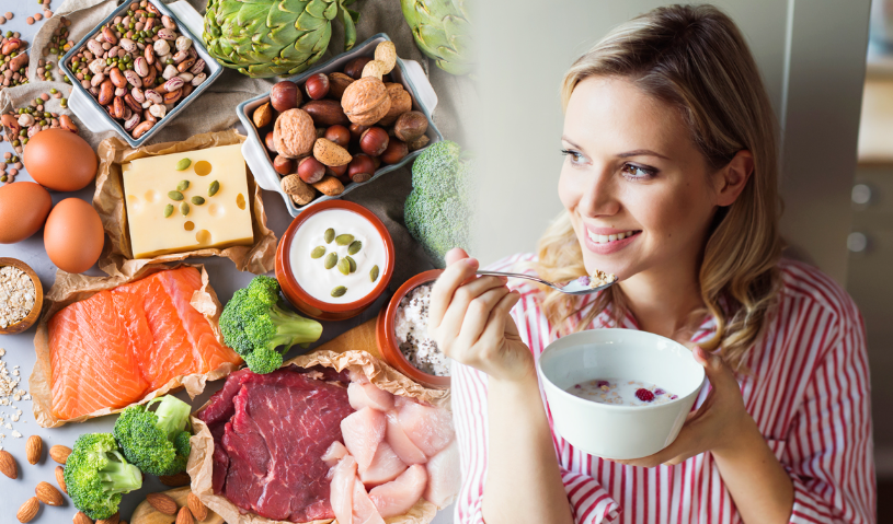 |Healthy lifestyle. Good life. Organic food. Vegetables. Close up portrait of happy cute beautiful young woman while she try tasty vegan salad in the kitchen at home.||
