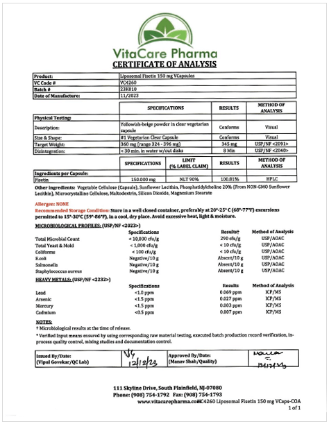 Fisetin Certificate of Analysis